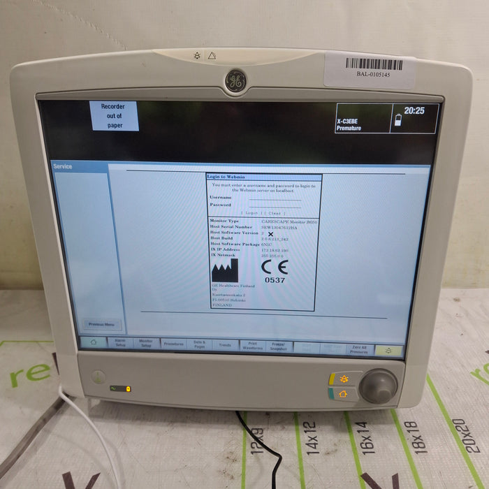 GE Healthcare Carescape B650 Neonatal Care Patient Monitor