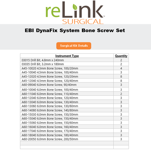 EBI Medical Systems X-Fix Cancellous 6/5 & Auxillary Cortical Bone Screws Set