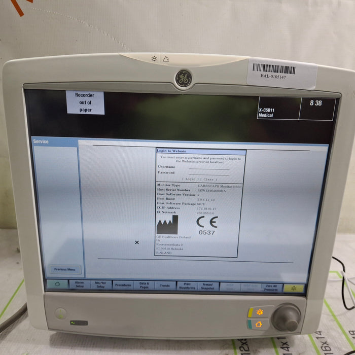 GE Healthcare Carescape B650 Critical Care Patient Monitor