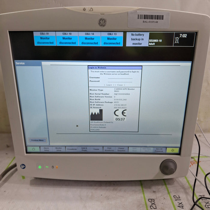GE Healthcare Carescape B650 Critical Care Patient Monitor
