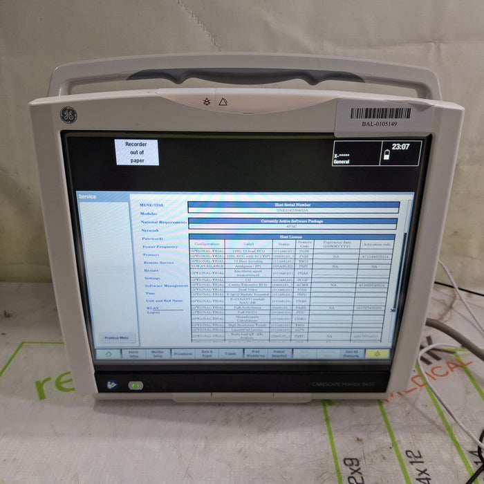 GE Healthcare Carescape B450 Post Anesthesia Care Patient Monitor