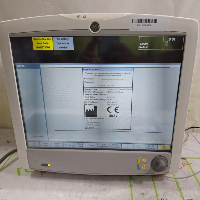 GE Healthcare Carescape B650 Critical Care Patient Monitor