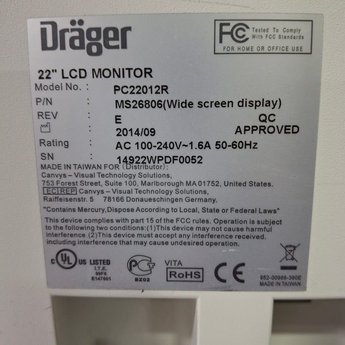 Draeger Medical 22" LCD Monitor