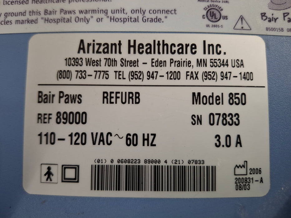 Arizant Healthcare, Inc. Bair Paws 850 Patient Warmer