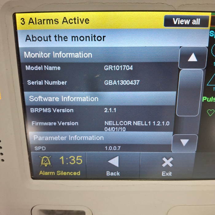 Covidien GR101704 Bedside Respiratory Patient Monitoring System