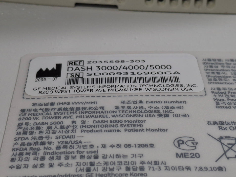 GE Healthcare Dash 5000 - Masimo SpO2 Patient Monitor