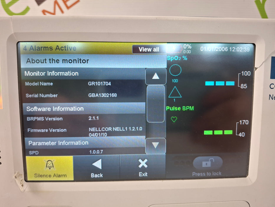 Covidien GR101704 Bedside Respiratory Patient Monitoring System