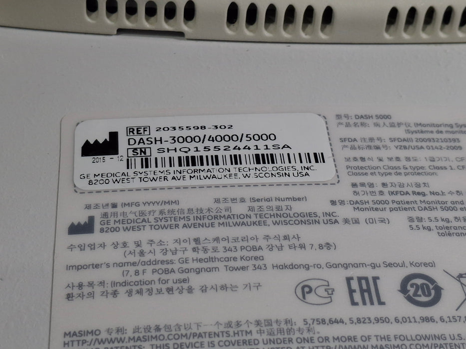 GE Healthcare Dash 5000 - Masimo SpO2 Patient Monitor