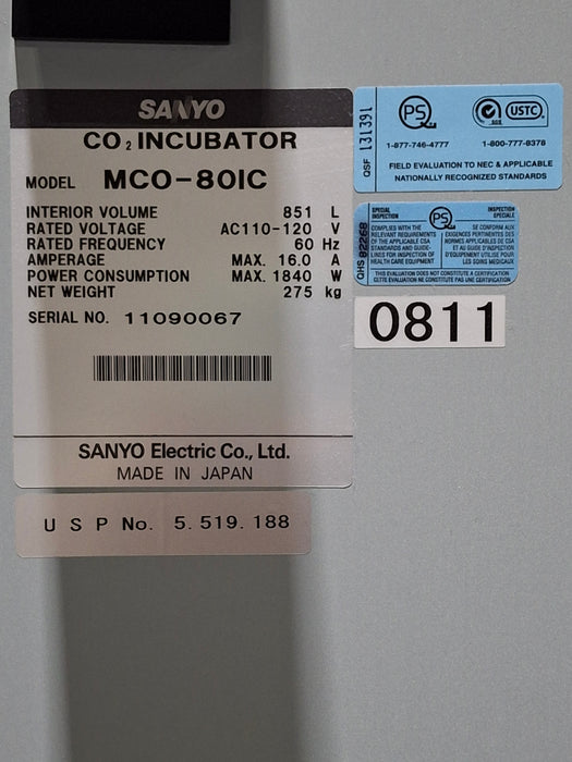 Sanyo MCO-8OIC CO2 Incubator