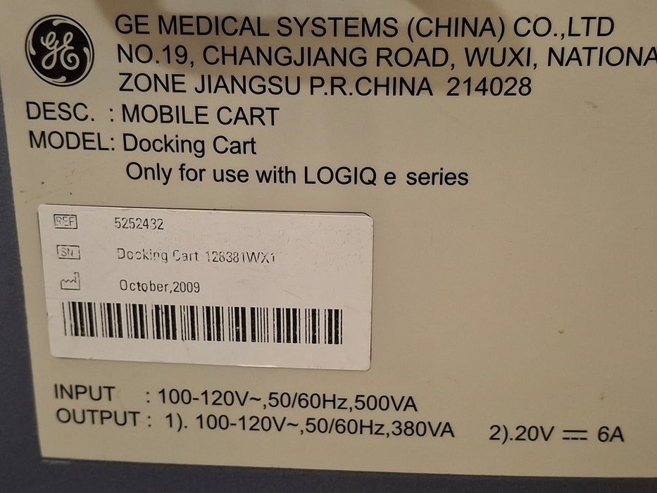 GE Healthcare Logiq e Advanced Isolation Mobile Docking Cart