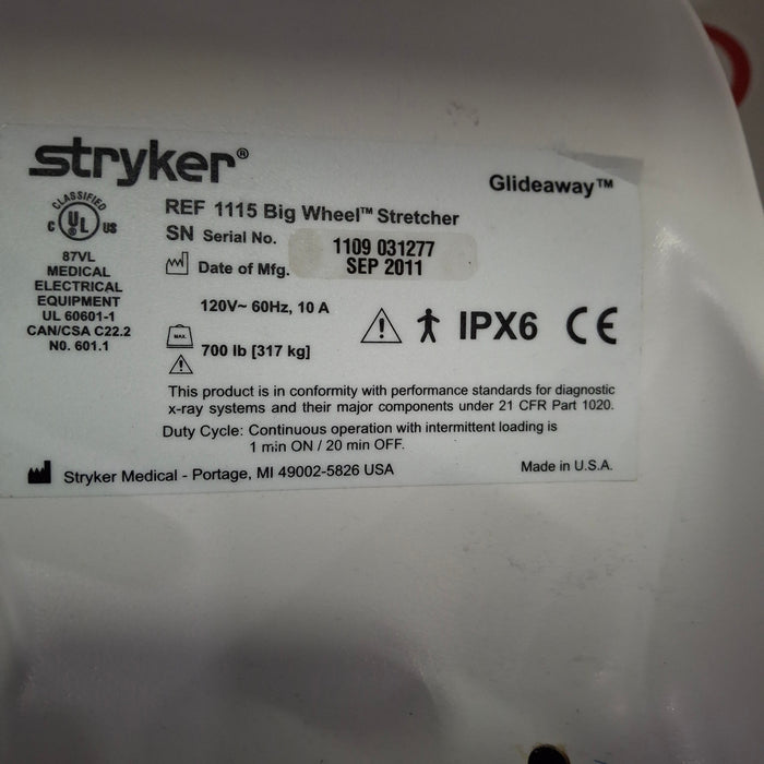 Stryker 1115 Big Wheel Glideaway Stretcher