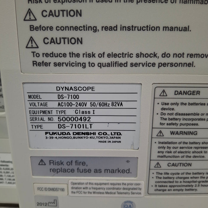 Fukuda Denshi Dynascope DS-7100 Patient Monitor