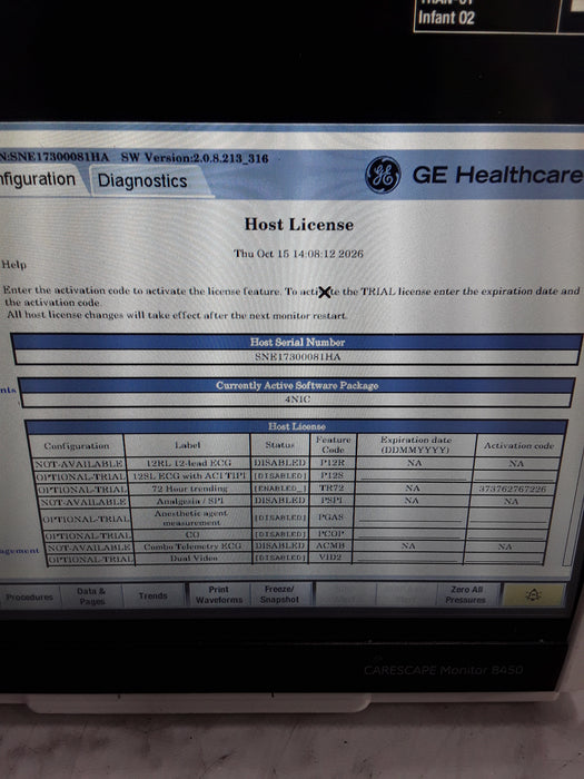 GE Healthcare Carescape B450 Neonatal Care Patient Monitor