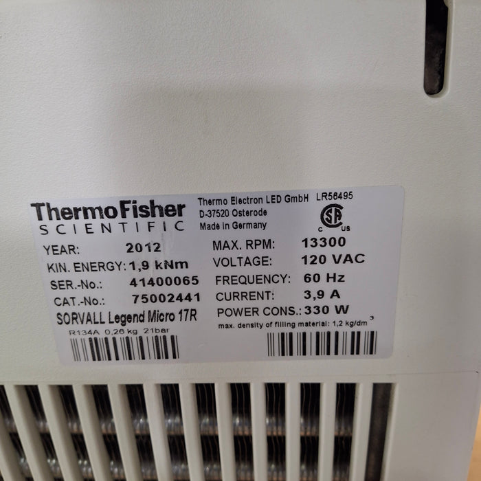 Thermo Scientific Thermo Scientific Sorvall Legend Micro 17R Refrigerated Centrifuge Centrifuges reLink Online