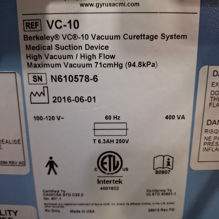 Gyrus Acmi, Inc. Berkeley VC-10 Vacuum Curettage System
