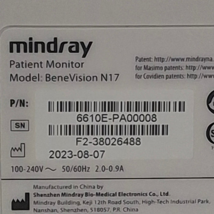 Mindray Mindray Benevision N17 Patient Monitor Patient Monitors reLink Online