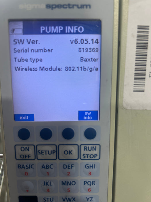 Baxter Sigma Spectrum 6.05.14 with A/B/G/N Battery Infusion Pump