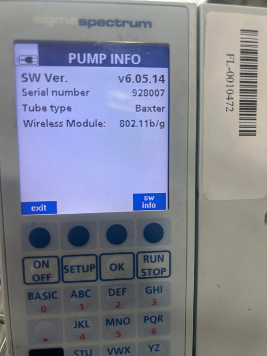 Baxter Sigma Spectrum 6.05.14 with B/G Battery Infusion Pump