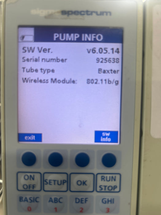 Baxter Sigma Spectrum 6.05.14 with B/G Battery Infusion Pump