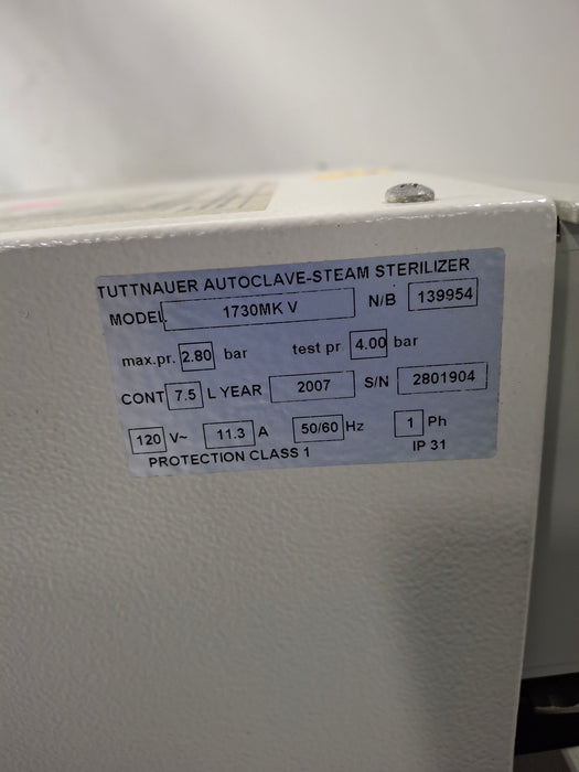 Tuttnauer Valueklave 1730 Autoclave Sterilizer