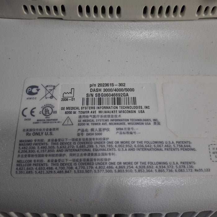 GE Healthcare Dash 5000 - Masimo SpO2 Patient Monitor
