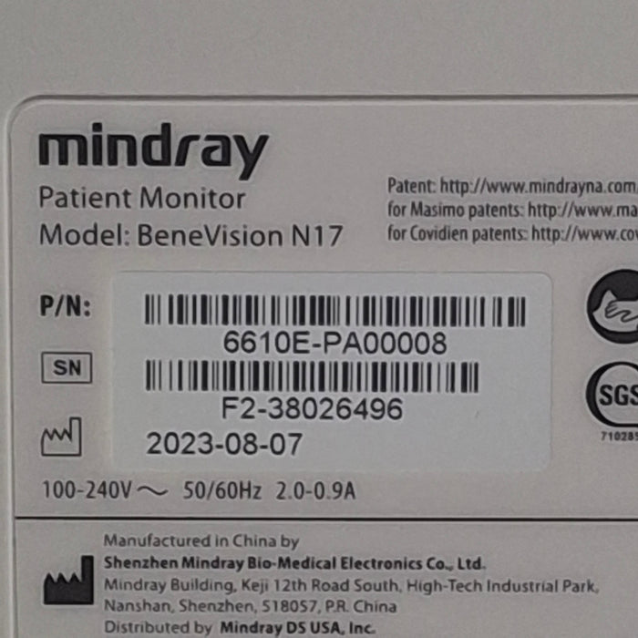 Mindray Benevision N17 Patient Monitor