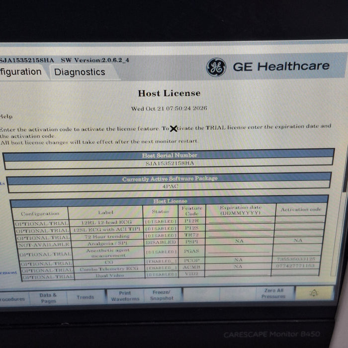 GE Healthcare Carescape B450 Post Anesthesia Care Patient Monitor