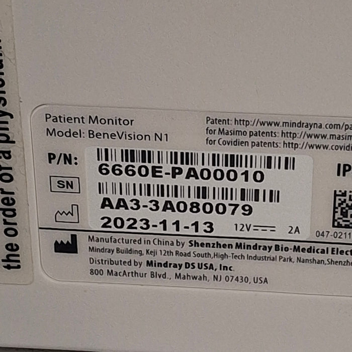 Mindray Benevision N1 Nellcor Transport Monitor