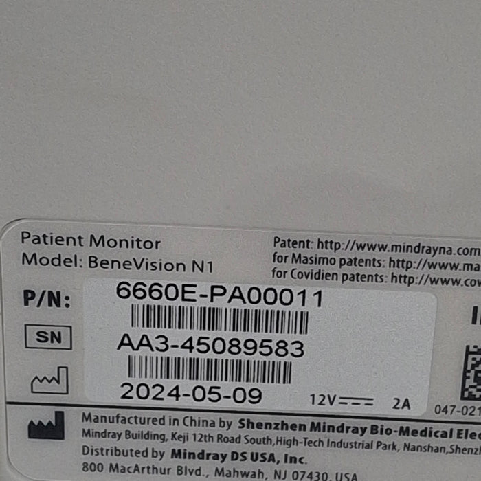 Mindray Benevision N1 Nellcor Transport Monitor