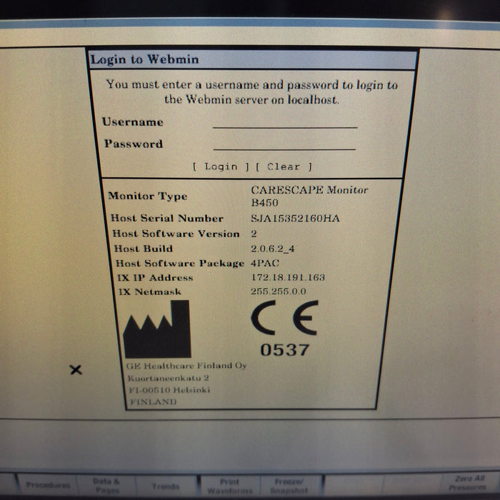 GE Healthcare Carescape B450 Post Anesthesia Care Patient Monitor