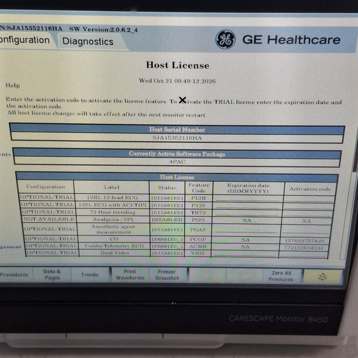 GE Healthcare Carescape B450 Post Anesthesia Care Patient Monitor