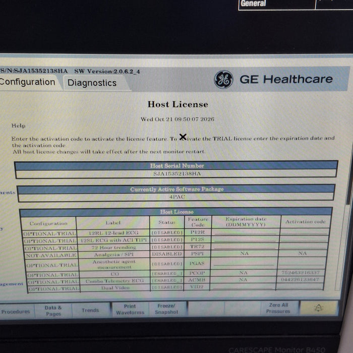 GE Healthcare Carescape B450 Post Anesthesia Care Patient Monitor