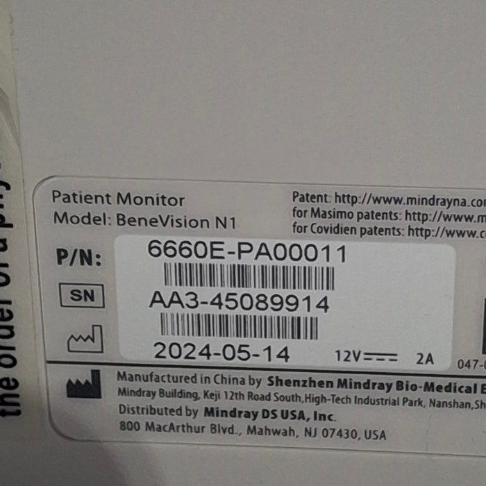 Mindray Benevision N1 Nellcor Transport Monitor