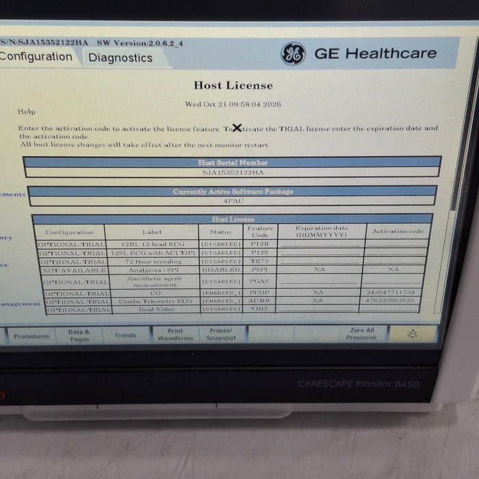 GE Healthcare Carescape B450 Post Anesthesia Care Patient Monitor