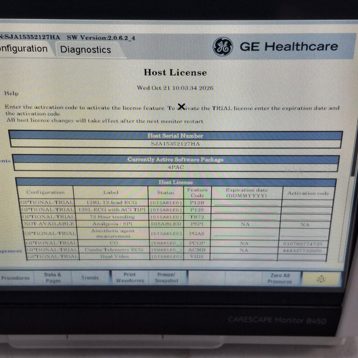 GE Healthcare Carescape B450 Post Anesthesia Care Patient Monitor