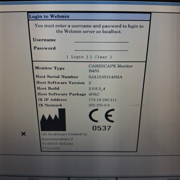 GE Healthcare Carescape B450 Post Anesthesia Care Patient Monitor