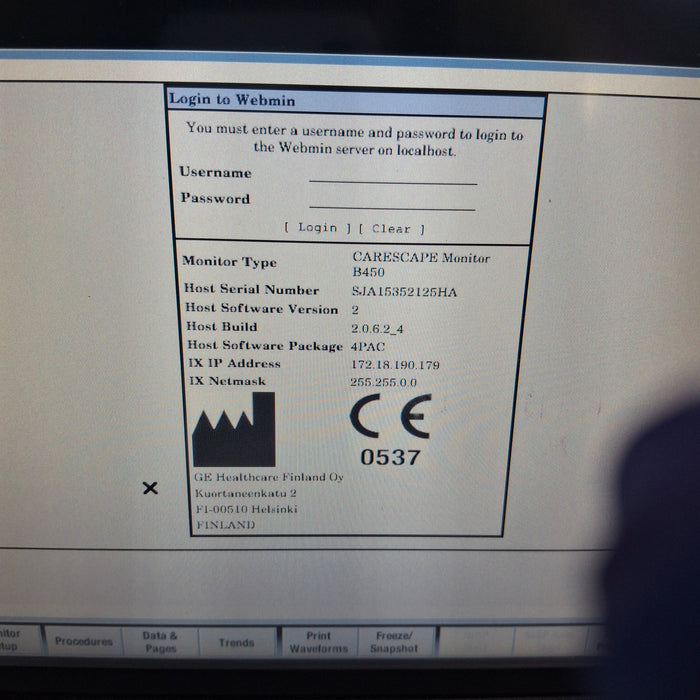 GE Healthcare Carescape B450 Post Anesthesia Care Patient Monitor