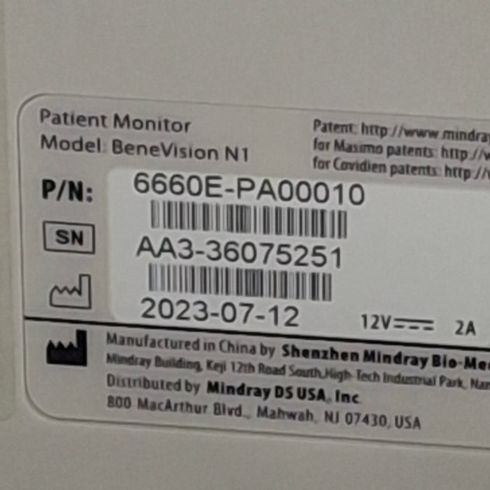 Mindray Benevision N1 Nellcor Transport Monitor