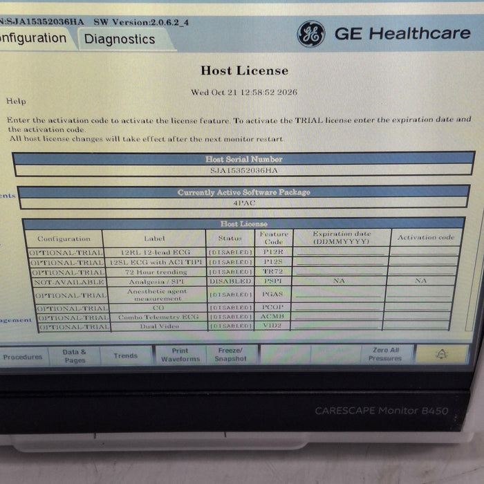 GE Healthcare Carescape B450 Critical Care Patient Monitor