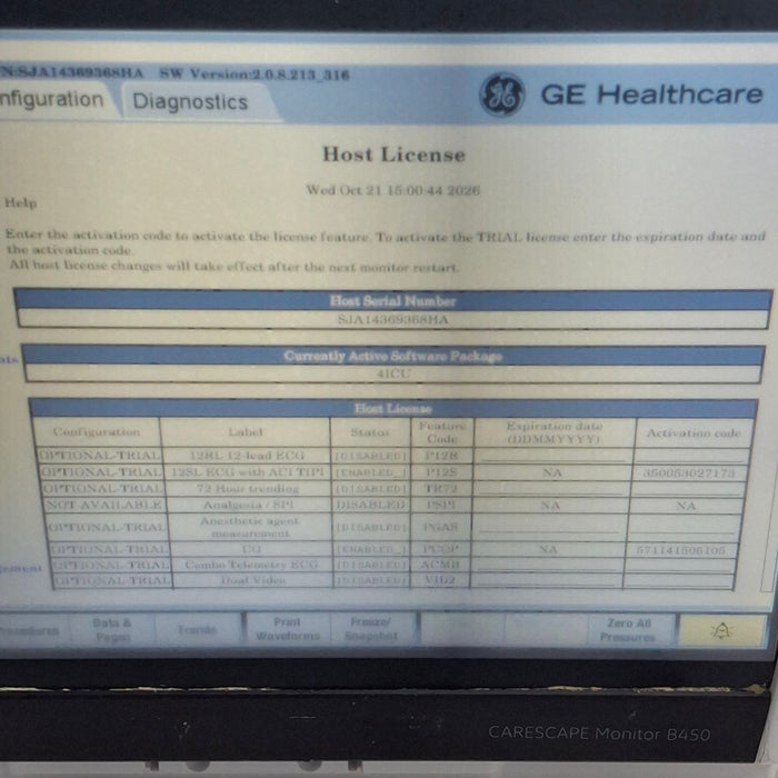 GE Healthcare Carescape B450 Critical Care Patient Monitor