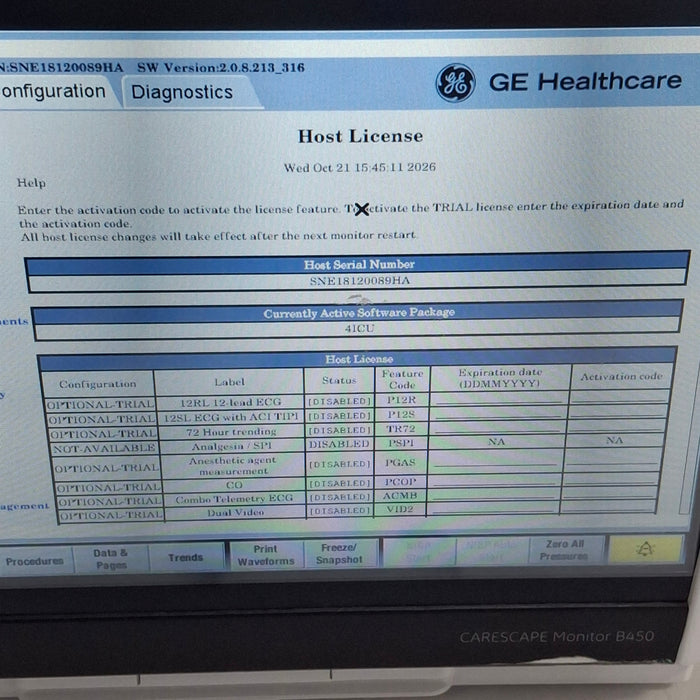 GE Healthcare Carescape B450 Critical Care Patient Monitor
