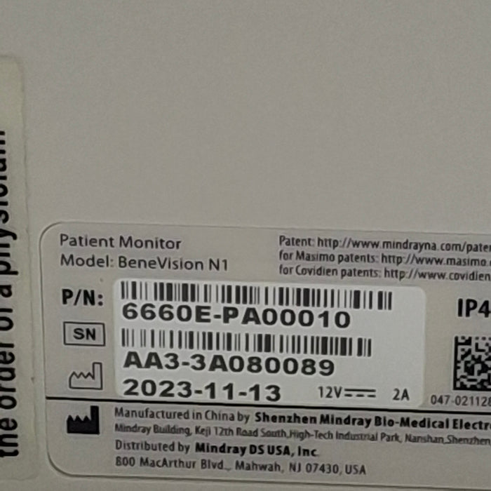 Mindray Benevision N1 Nellcor Transport Monitor