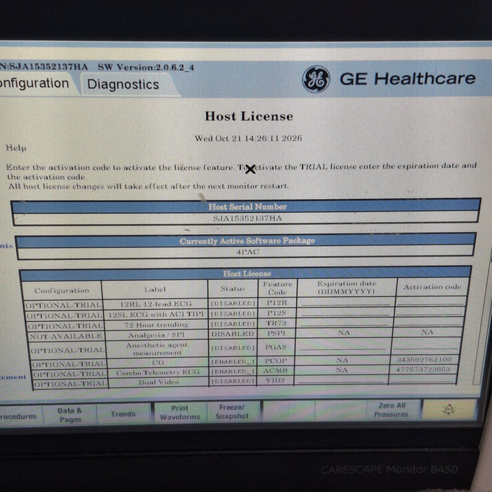 GE Healthcare Carescape B450 Post Anesthesia Care Patient Monitor