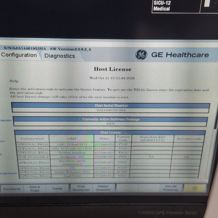 GE Healthcare Carescape B450 Critical Care Patient Monitor