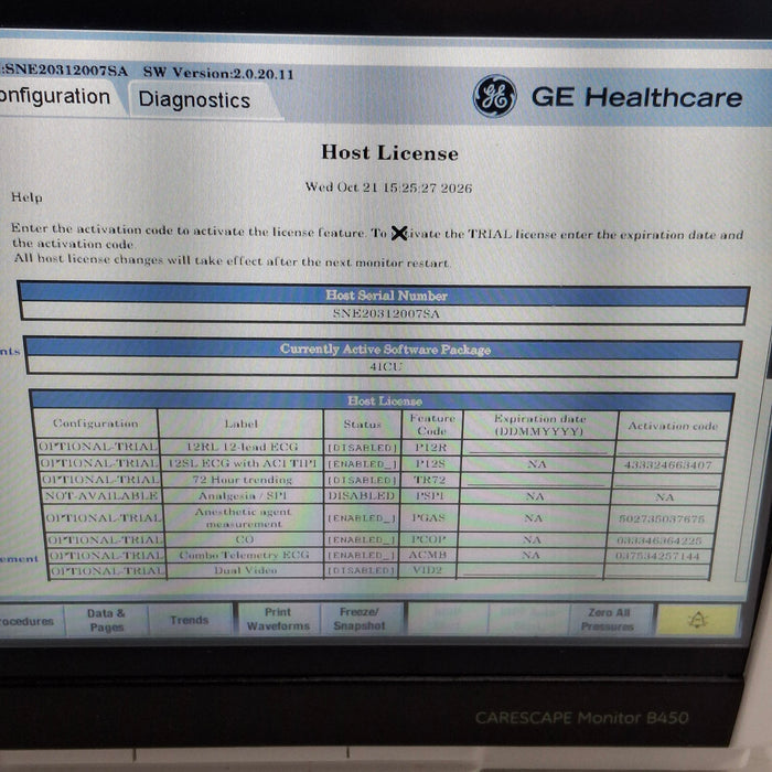 GE Healthcare Carescape B450 Critical Care Patient Monitor