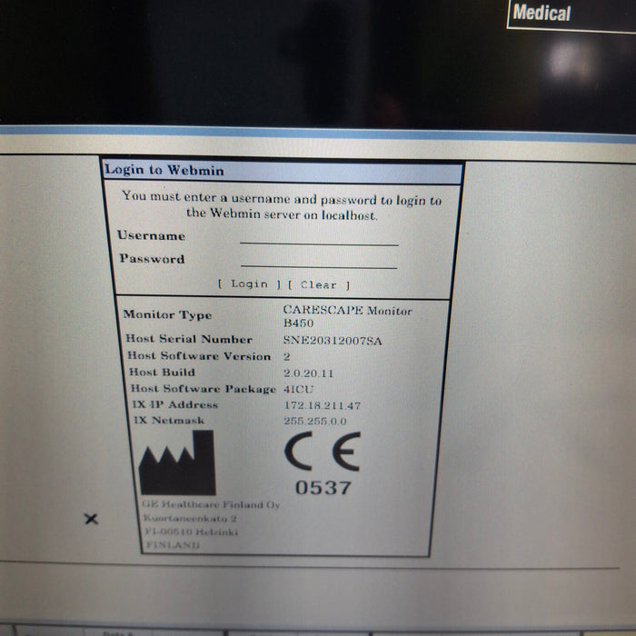 GE Healthcare Carescape B450 Critical Care Patient Monitor