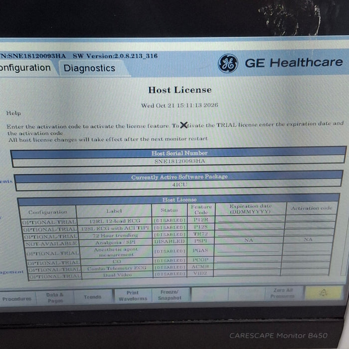 GE Healthcare Carescape B450 Critical Care Patient Monitor