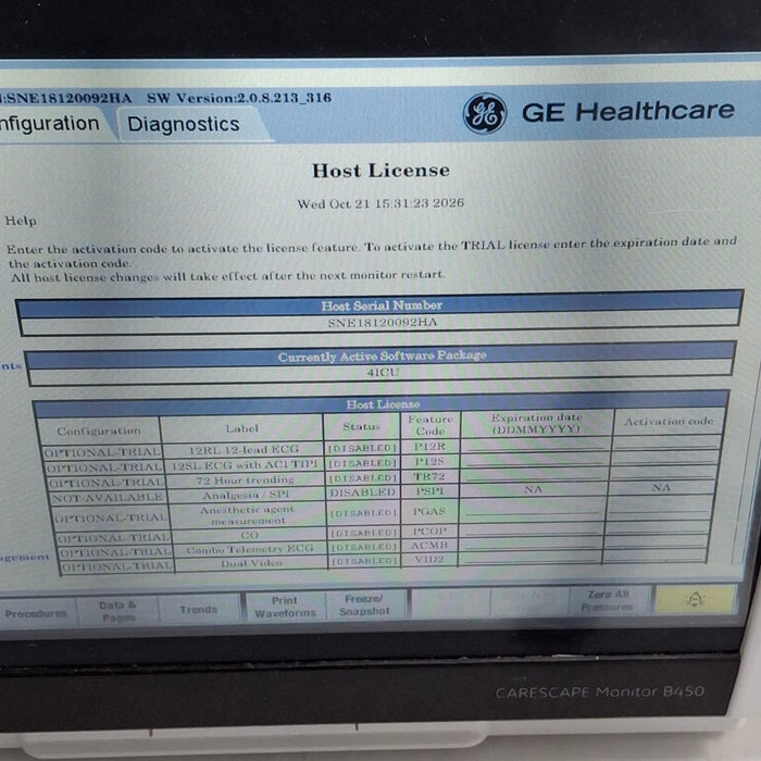 GE Healthcare Carescape B450 Critical Care Patient Monitor