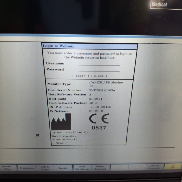 GE Healthcare Carescape B450 Critical Care Patient Monitor