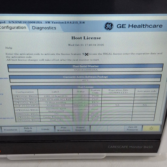 GE Healthcare Carescape B450 Critical Care Patient Monitor
